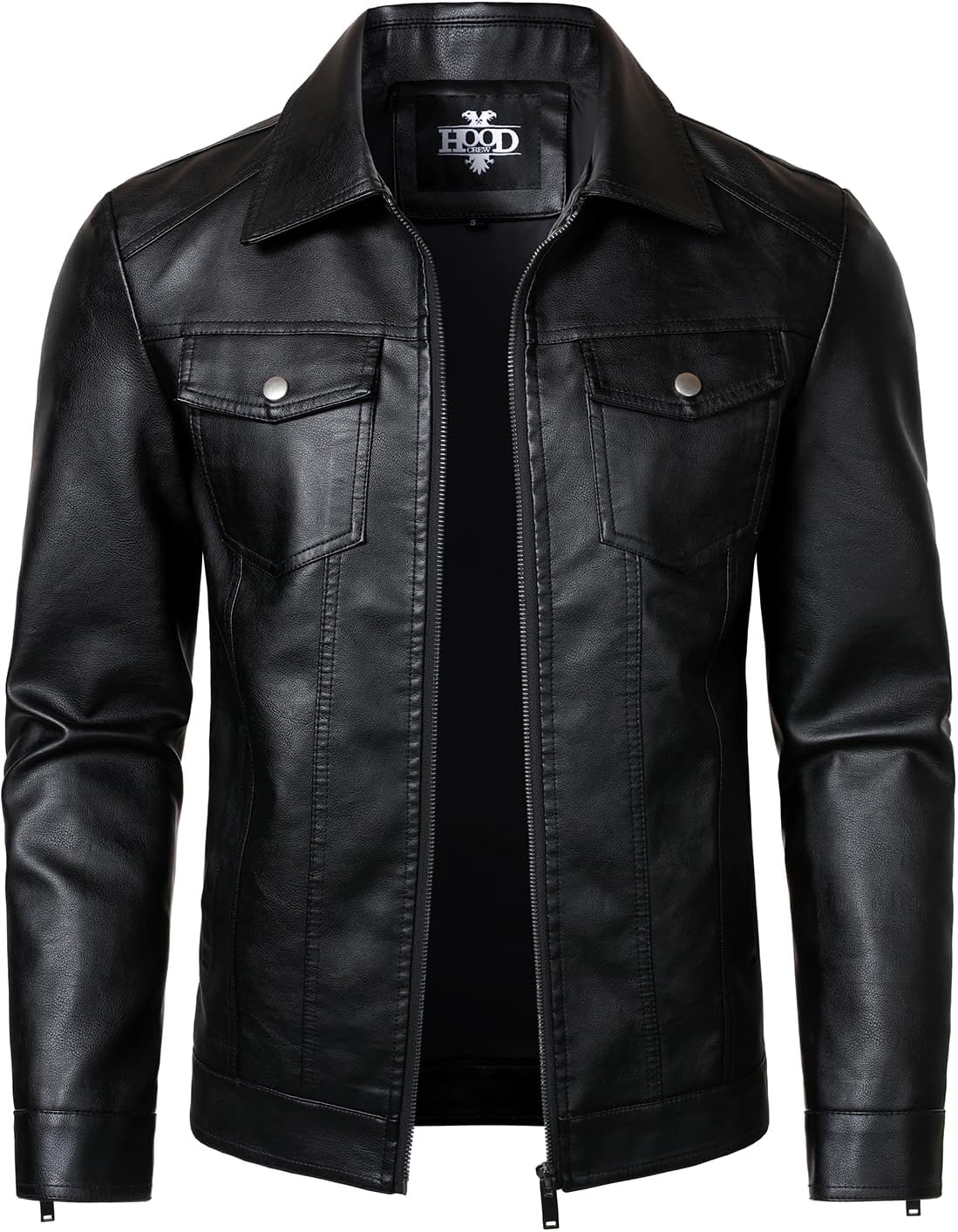 HOOD CREW Mens Leather Jacket Motorcycle Biker Jackets Casual Lightweight Faux Leather Outwear
