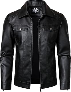 HOODCREW Men's Lightweight Faux Leather Motorcycle Biker Jacket - Casual Soft PU Leather Outwear with Pockets