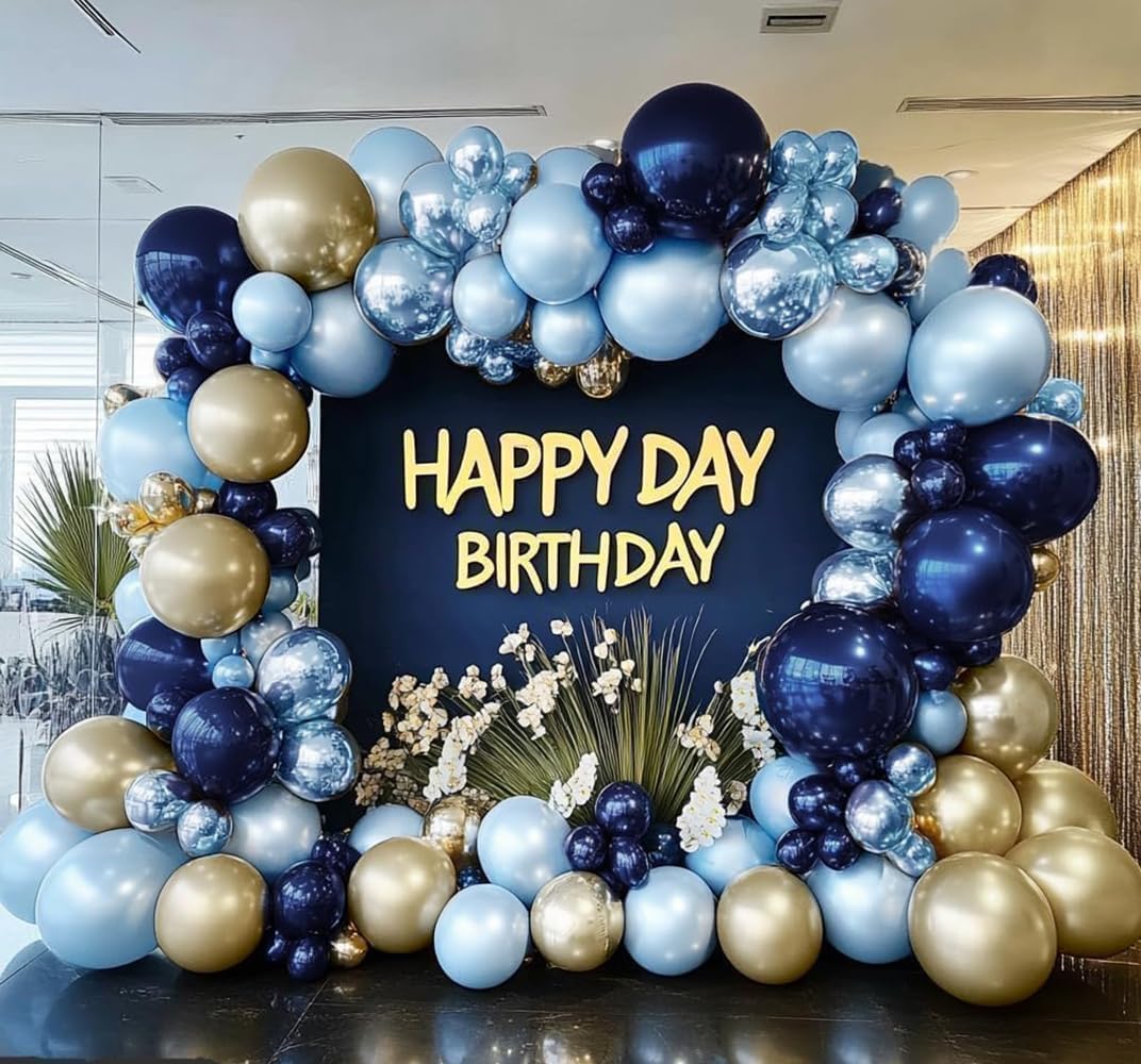 Blue Gold Balloon Arch Garland Double Stuffed Dark Navy Light Blue Gold Balloon Garland Kit for Birthday Graduation Baby Shower Anniversary Wedding Party Decorations