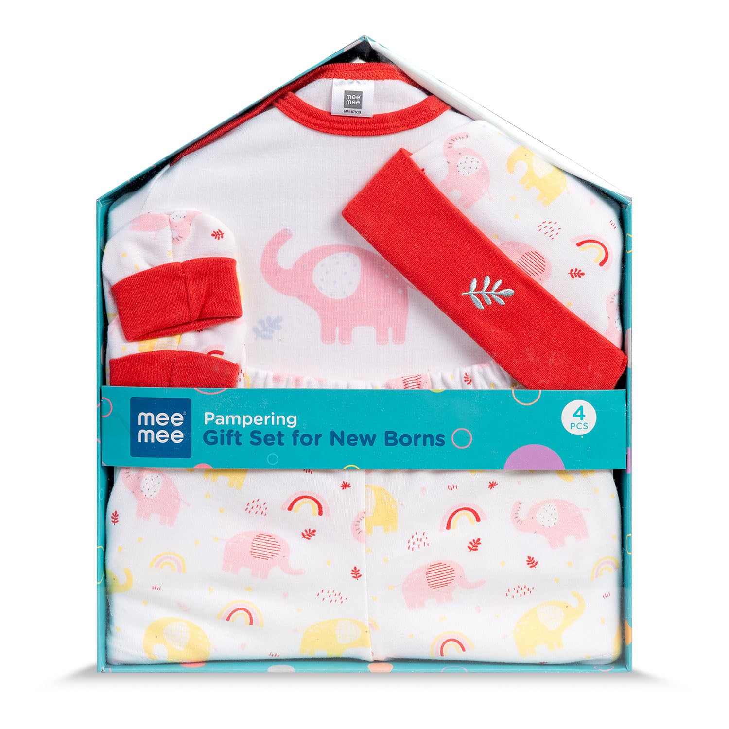 Mee Mee New Born Baby Gift Set | Soft Cotton Clothing Essentials for Infants/Baby Girls, Boys | Baby Shower Clothing Hamper (4 Pieces, Red)| Ideal Gift for New Born Baby-picture-27