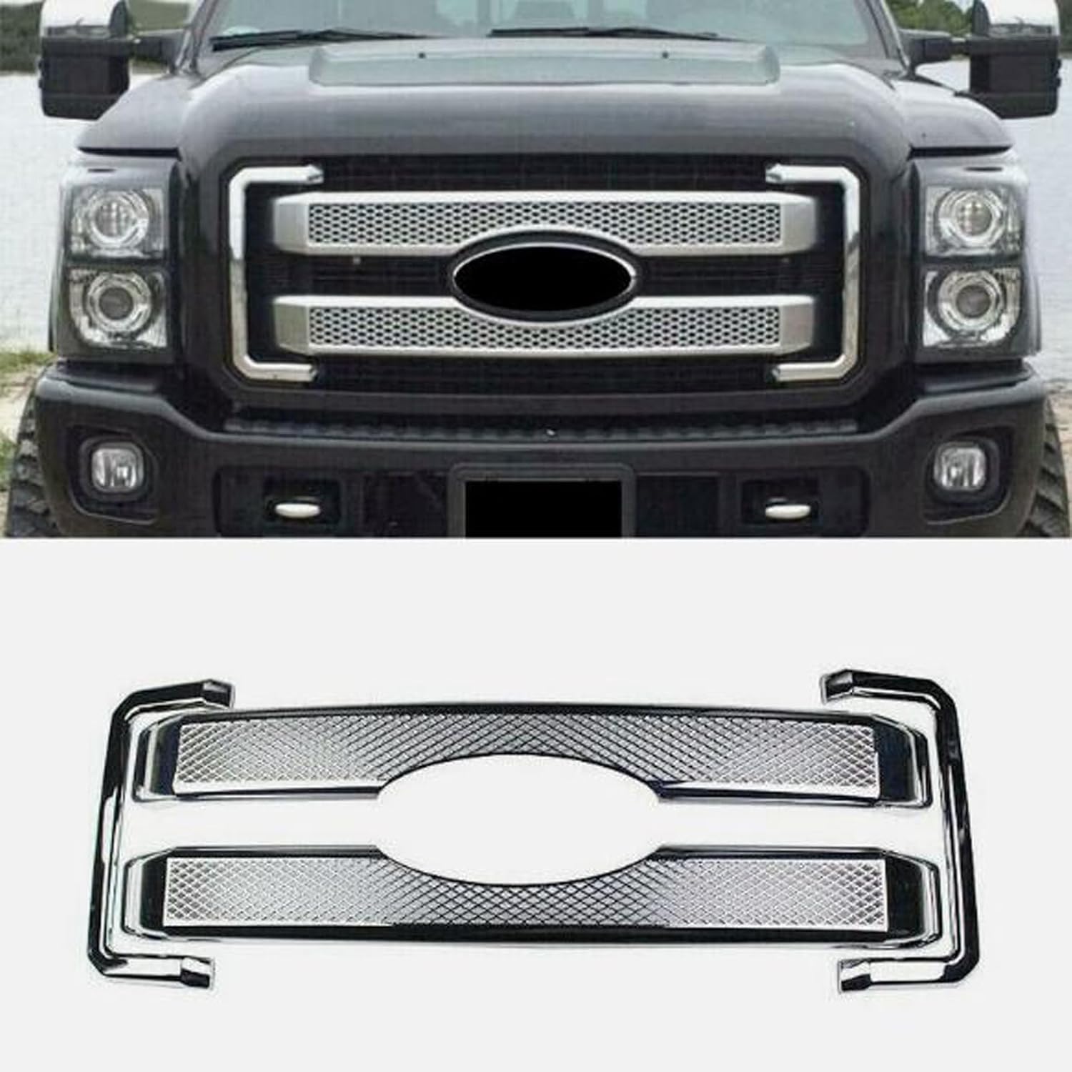 NINTE Grille Covers for 2011-2016 Ford F-250 F-350 F-450 Super Duty - ABS Chrome Front Bumper Hood Grill Cover - 4pcs（NOT the Replacement）