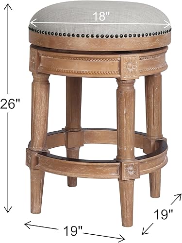 Miniatura 2 de New Ridge Home Goods Chapman Taburete de bar giratorio de 26 pulgadas de altura, sin respaldo, blanco alabastro con asiento gris