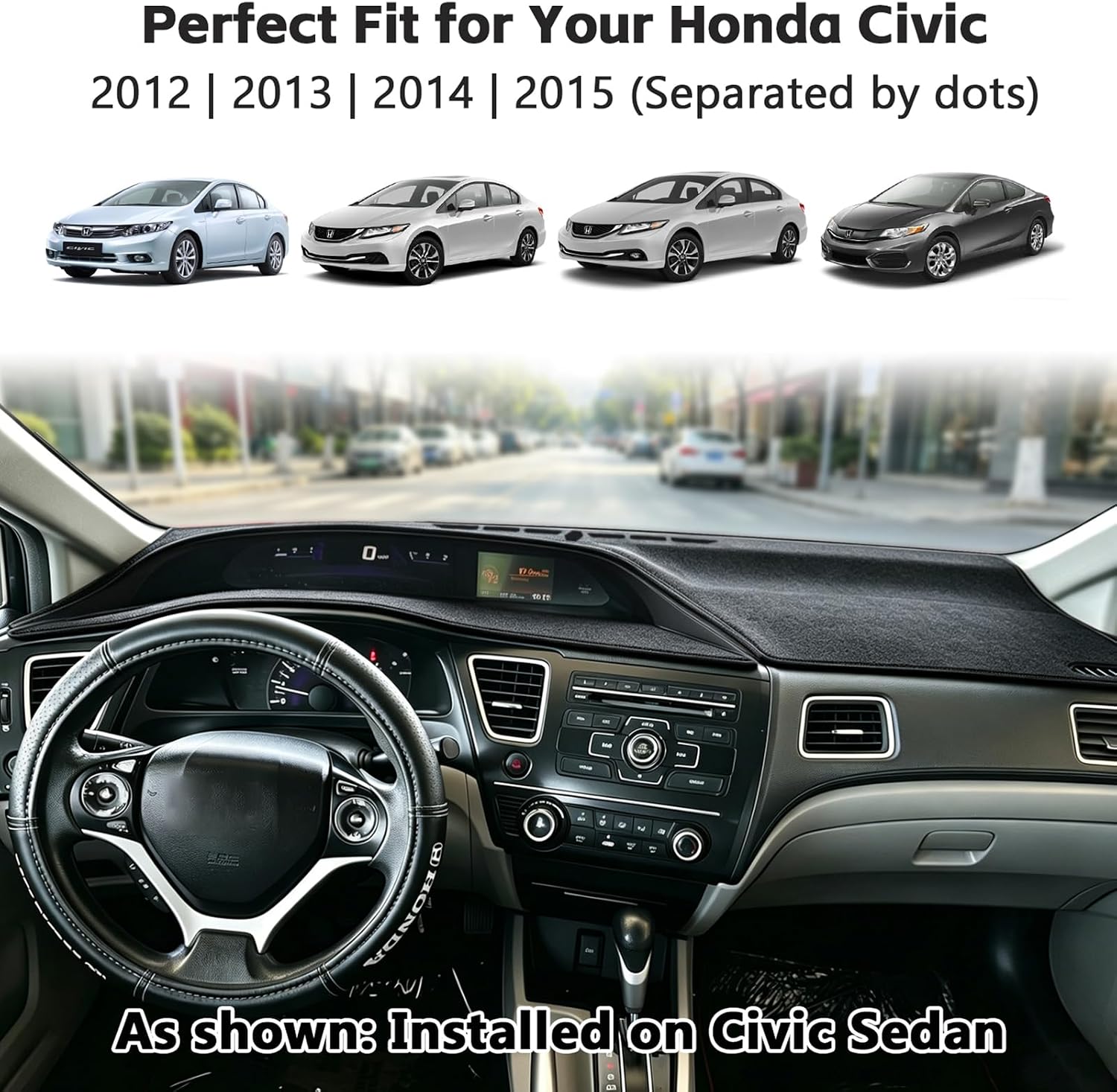 for 2012 2013 2014 2015 Honda Civic Dash Cover, Dashboard Cover mat Custom fit for Honda Civic 2012-2015,Protective Dashboard for Civic Interior Accessory (Gray)