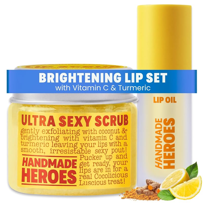 Handmade Heroes Conjunto com esfoliante labial de cúrcuma e óleo labial com vitamina C