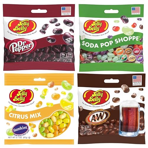 Jelly Belly - Paquete de 4 gomitas para amantes de la soda, (Dr. Pepper, Soda Pop Shoppe, Sunkist, A&W Root Beer) Lyza's Sweets & Treats