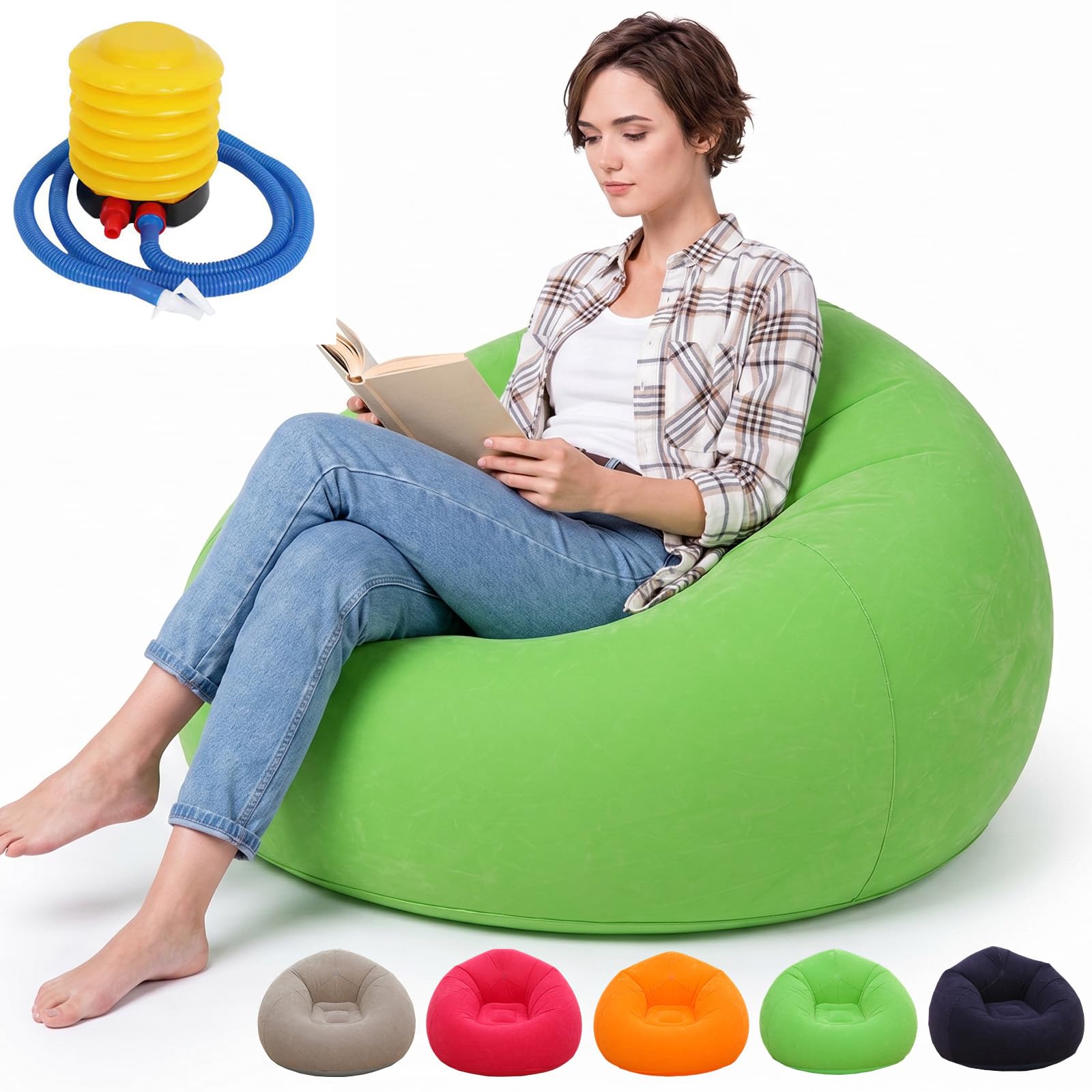 Yuragim Aufblasbarer Sitzsack mit Luftpumpe, 105x60cm Aufblasbarer Sofa & Sessel Waschbar Air Sofa Bean Bag, Tragbare Klappbare Camping Couch Sitzsack für Zuhause Garten Strand Reisen Outdoor