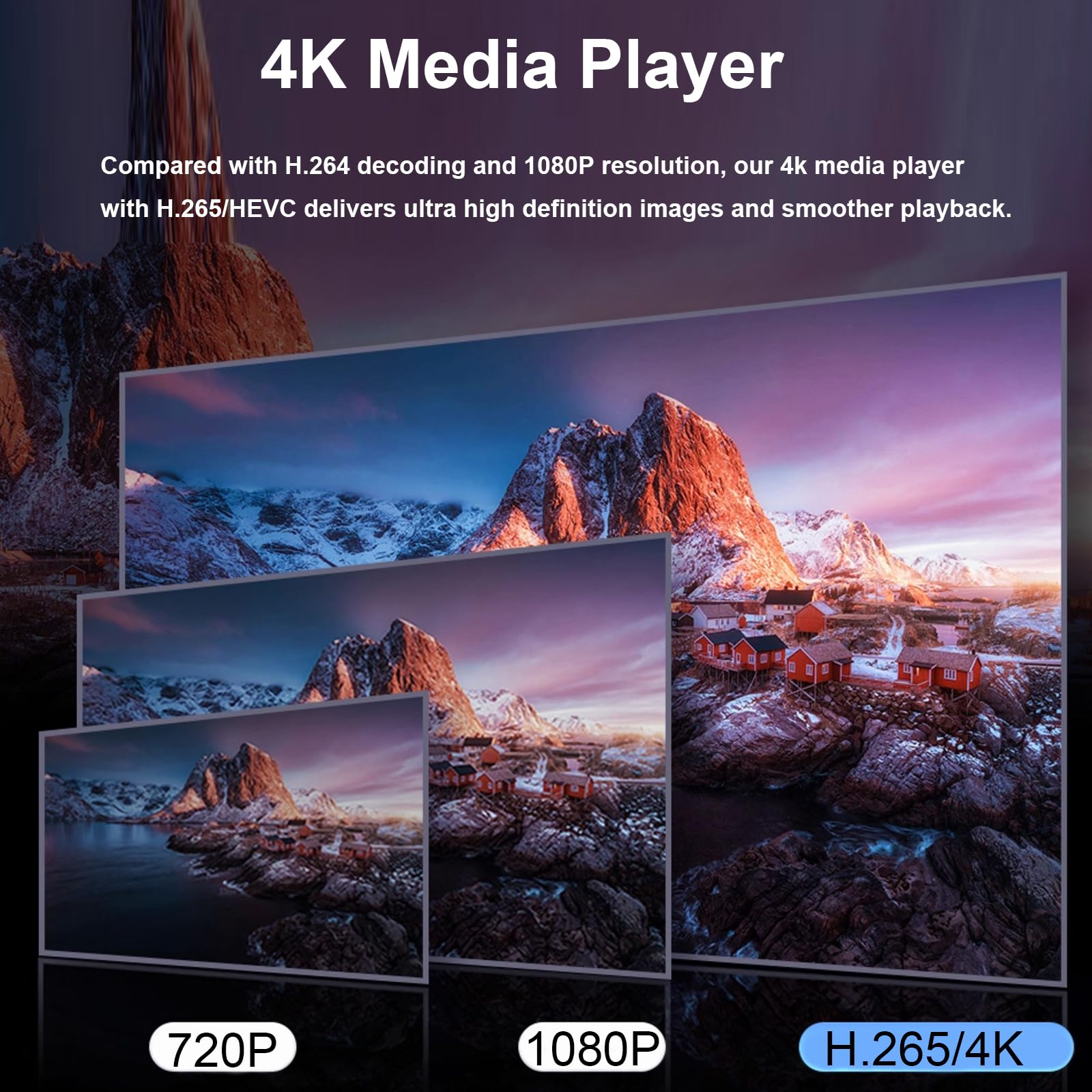 Lecteur multimédia numérique 4K Ultra HD avec télécommande, prend en charge HDD/USB/Micro SD (TF), H.265/HEVC/H.264, MKV/MP4/AVI/PPT, MP3/JPG, HDMI/AV/optique, lecture automatique