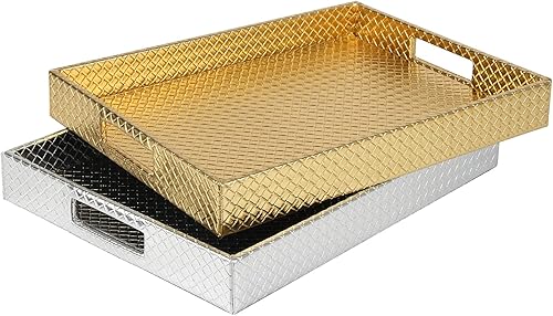 Miniatura 9 de HofferRuffer Bandeja rectangular para servir con asas de agujeros para mesa de café, desayuno, té, alimentos, mayordomo, encimera, cocina, bandeja