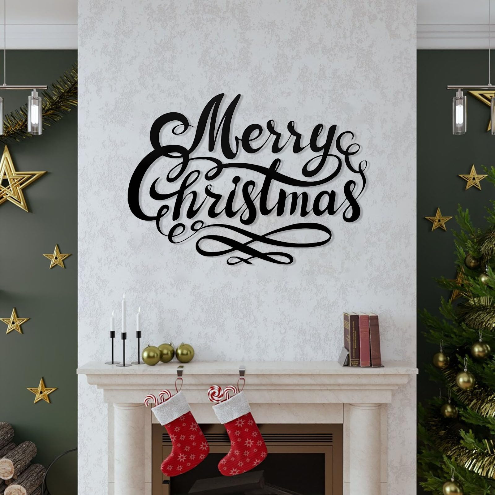 Décoration Murale - Joyeux Noël, Lettres décoratives de Noël, décoration de Noël Style Ferme (Noir, 76 x 55 cm)