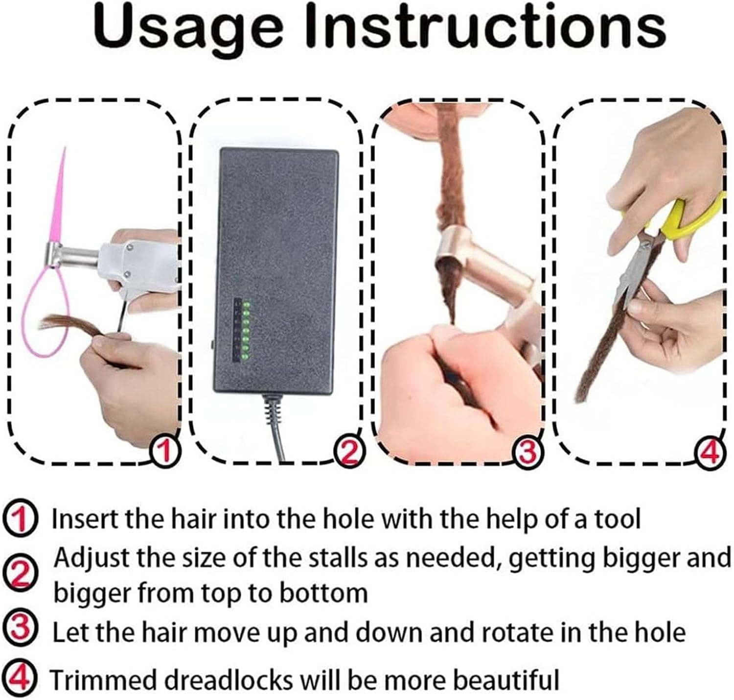 Upgrade Dreadlock Machine, Portable Handheld Instant Loc Machine for Dreadlocks with 6*Braid Head (6/8/10/12/14/16mm)
