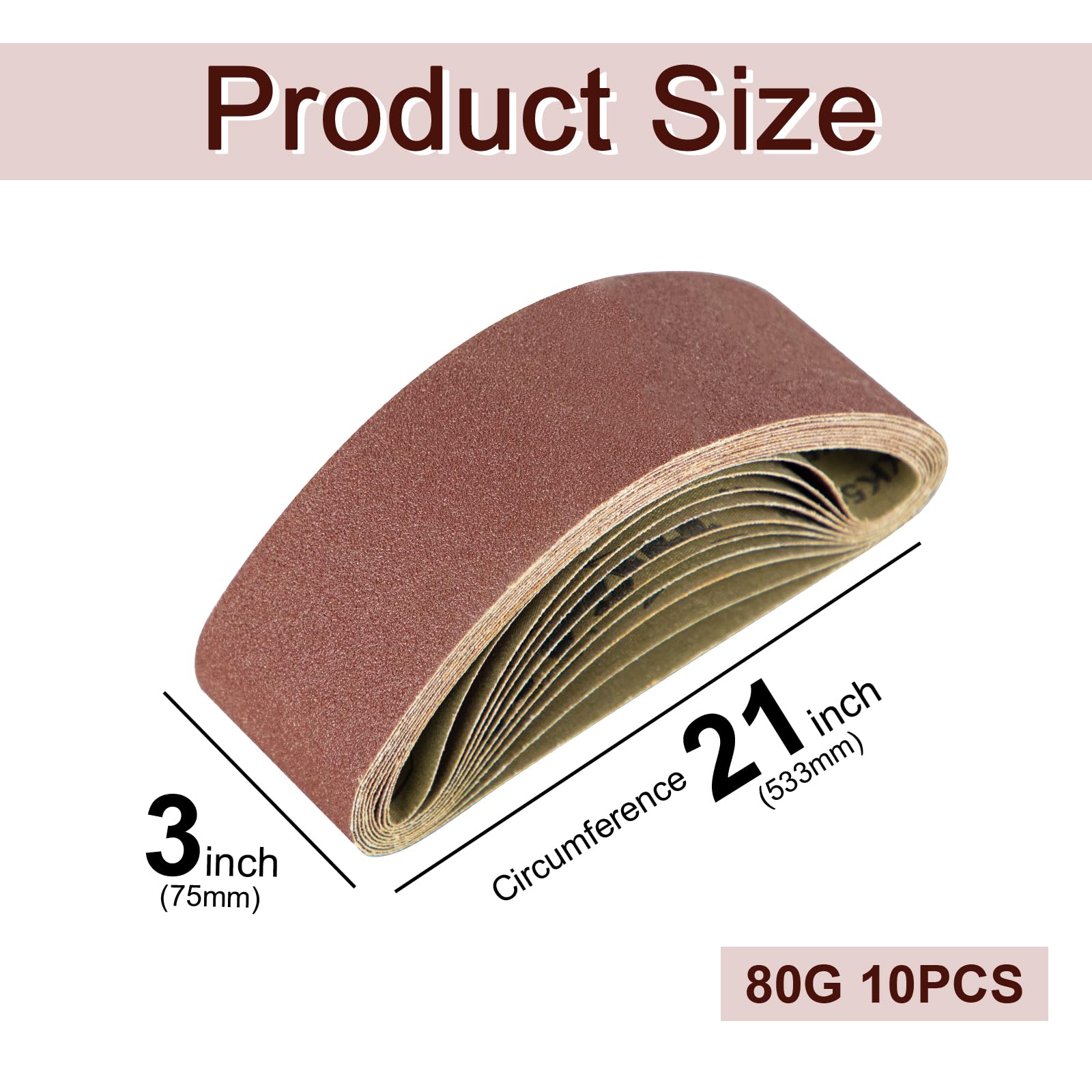 SALI Nastri abrasivi, 10 pezzi, 75 x 533 mm, grana 80, per levigatrice a nastro, levigatrice per legno, metallo, lime, affilatura e rimozione della ruggine