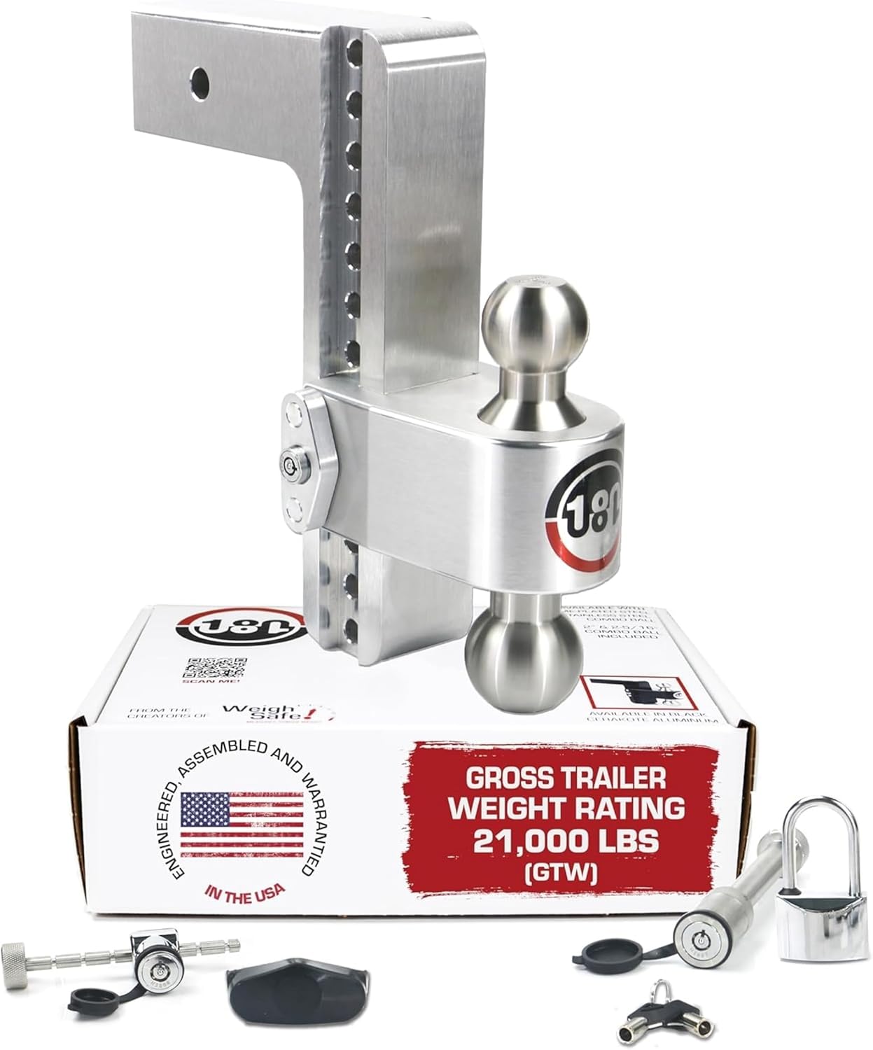 Weigh Safe Adjustable Trailer Hitch Ball Mount - 6" Adjustable Drop Hitch for 3" Receiver - Premium Heavy Duty Aluminum Trailer Tow Hitch w/ Stainless Steel Tow Balls (2" & 2 5/16") - 21,000 lbs GTW