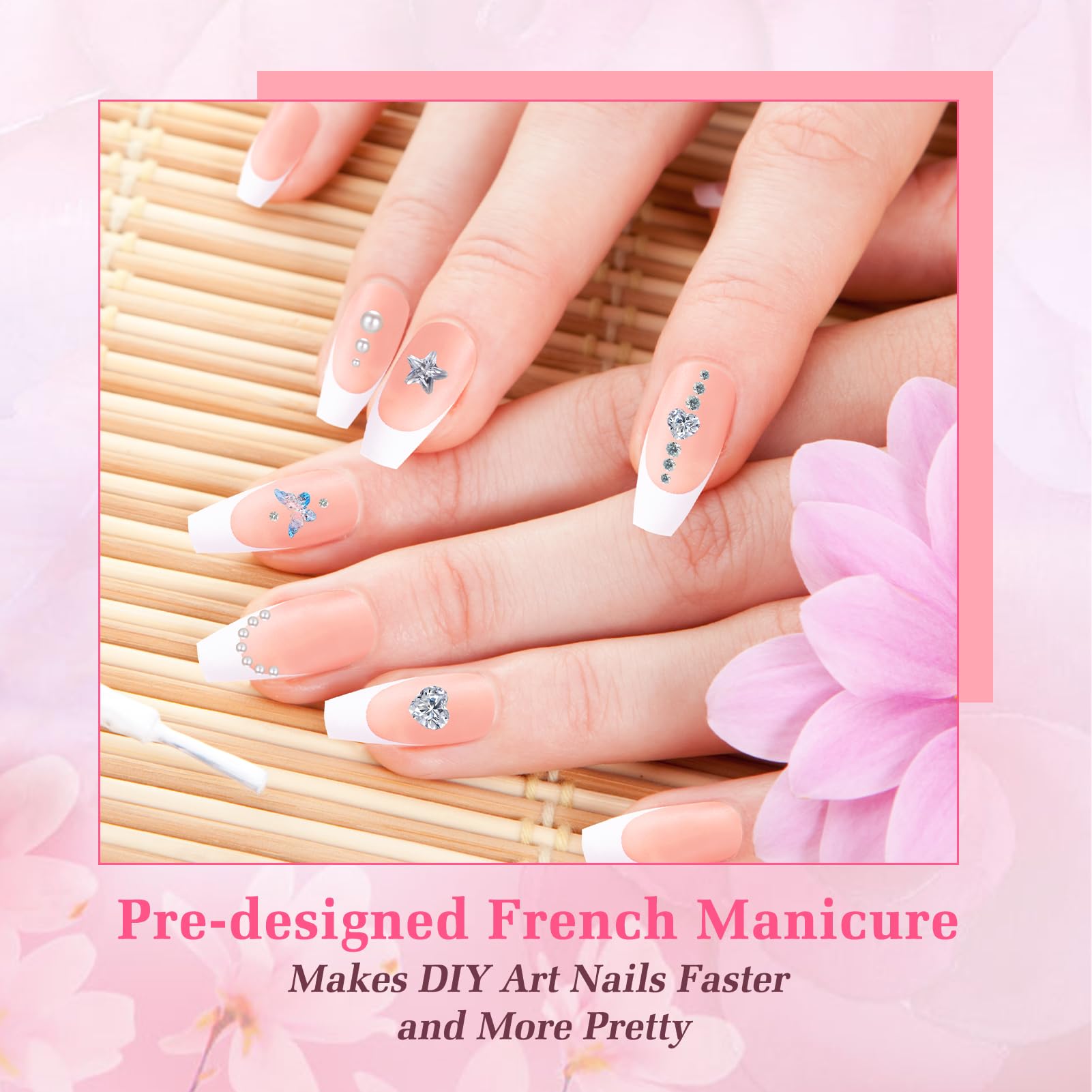 JSRQT 240Pcs French Gel False Nails, Long Coffin Full Cover Artificial French Tip Fake Nails - Image 2