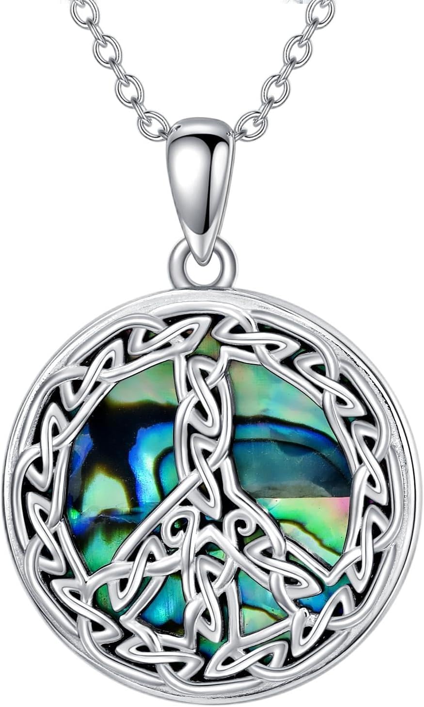YAFEINI Peace Sign Pendant Necklace Celtic Knot 925 Sterling Silver Peace Symbol Jewelry Gifts for Women Men