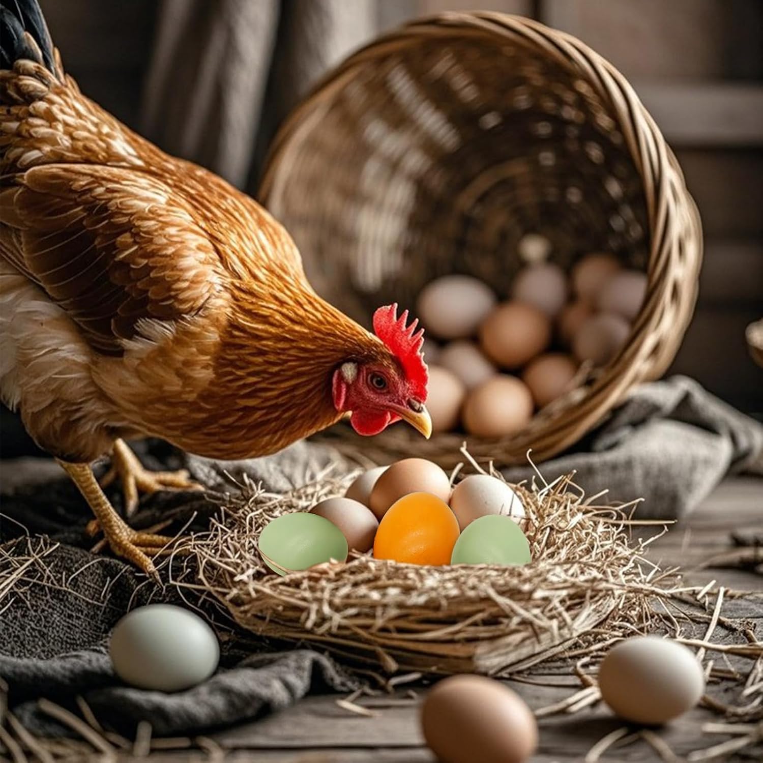 18 PCS Wooden Fake Eggs,3 Colors Wooden Chicken Eggs,Faux Chicken Egg for DIY Crafts Egg,Help Laying Hen Nesting Box,Easter,Food Toy,Home Decor,DIY