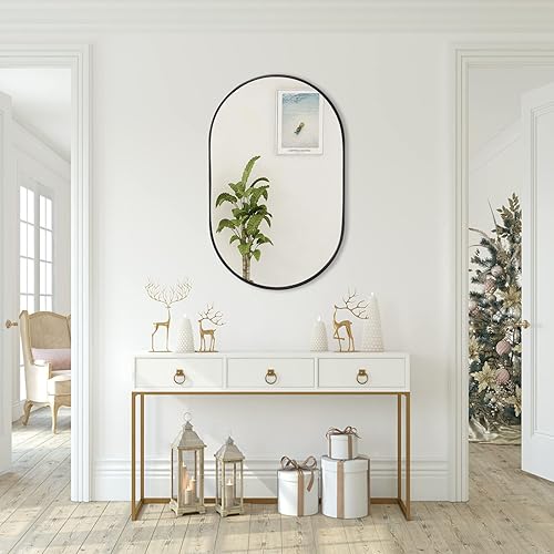 Miniatura 7 de zenmag Espejo ovalado negro, espejo de baño ovalado de 36 x 24 pulgadas, espejo grande con marco de metal, espejo de tocador negro, espejo de pared