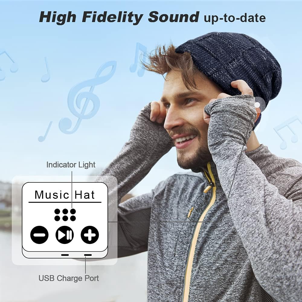 HIGHEVER Bluetooth Hat - Stocking Stuffers Gifts for Men Women Rechargeable Unisex Beanie, Removable Wireless Earphone Hat at  Men’s Clothing store