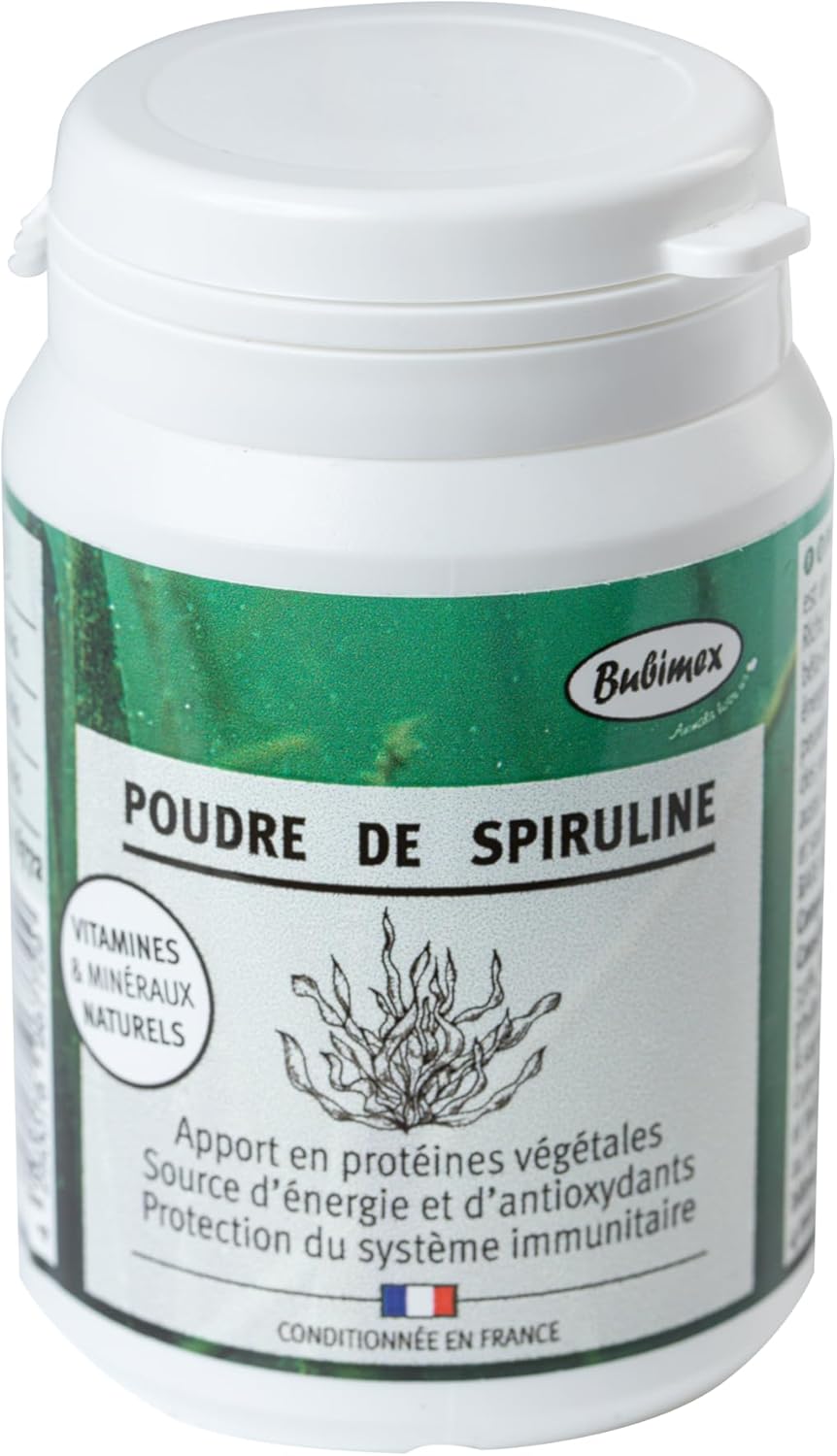 Bubimex – Spirulina Powder – 100% Natural Food Supplement for Dogs and Cats – Rich in Vitamins and Minerals – Energy Support, Metabolism and Immune System Support – 60g
