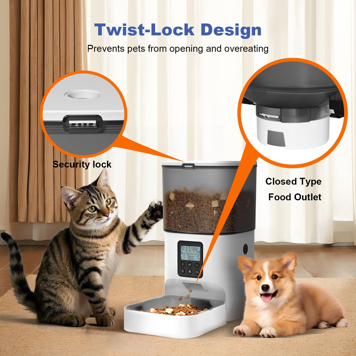 Comedero automático para gatos, dispensador de comida para gatos de 4 litros con temporizador, grabadora de voz interactiva, alimentador automático para gatos con bolsa desecante, 1-8 comidas de