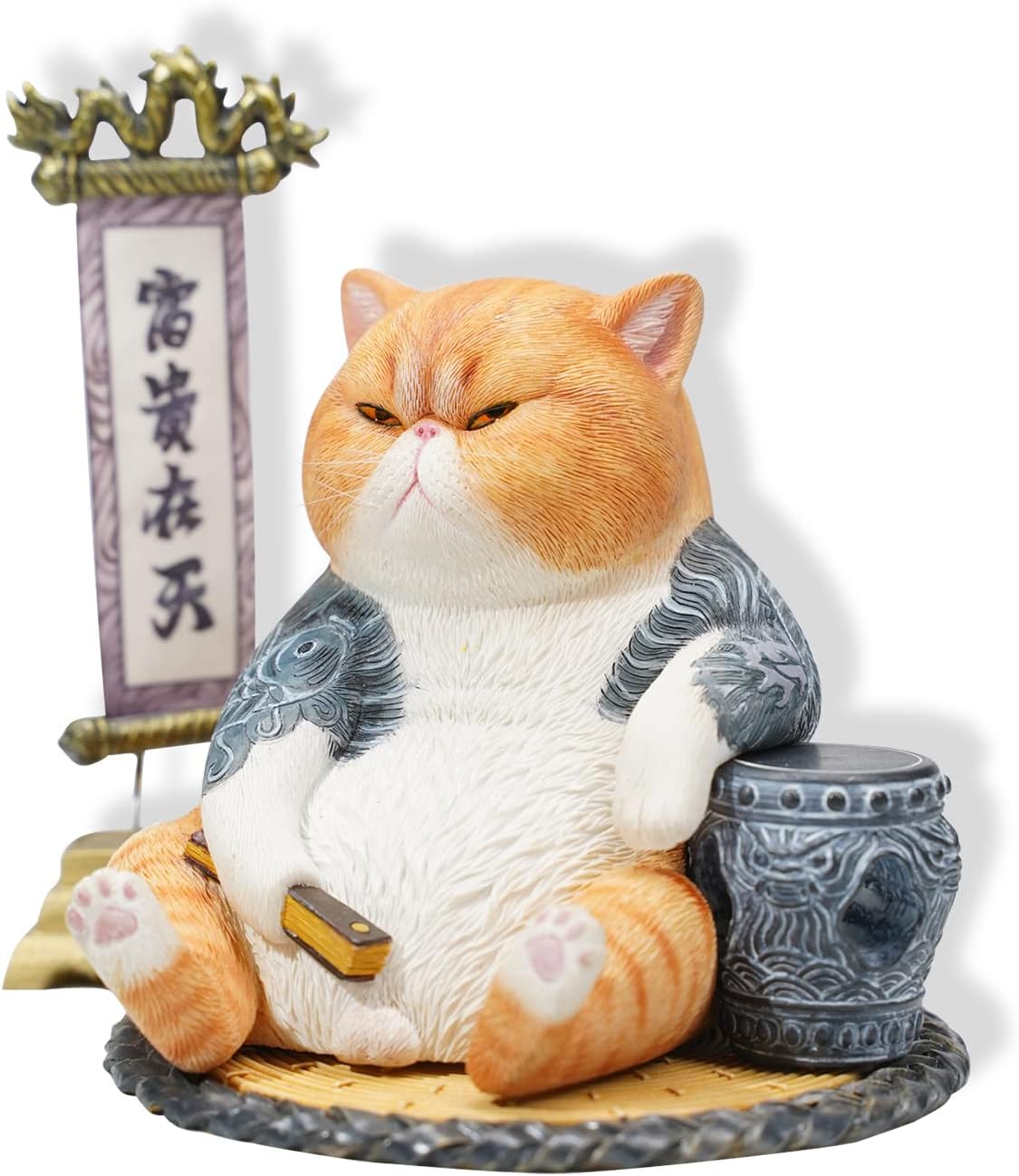 MMOS X JXK Tattooed Cat Statue, Chubby Cat with Intricate Textural Details, Gift for Lover