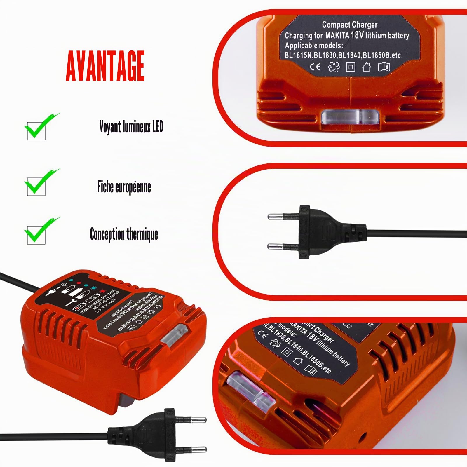 Einhell Chargeur de rechange pour batterie Einhell Power X-Change 18 V, surveillance et gestion intelligente de la charge