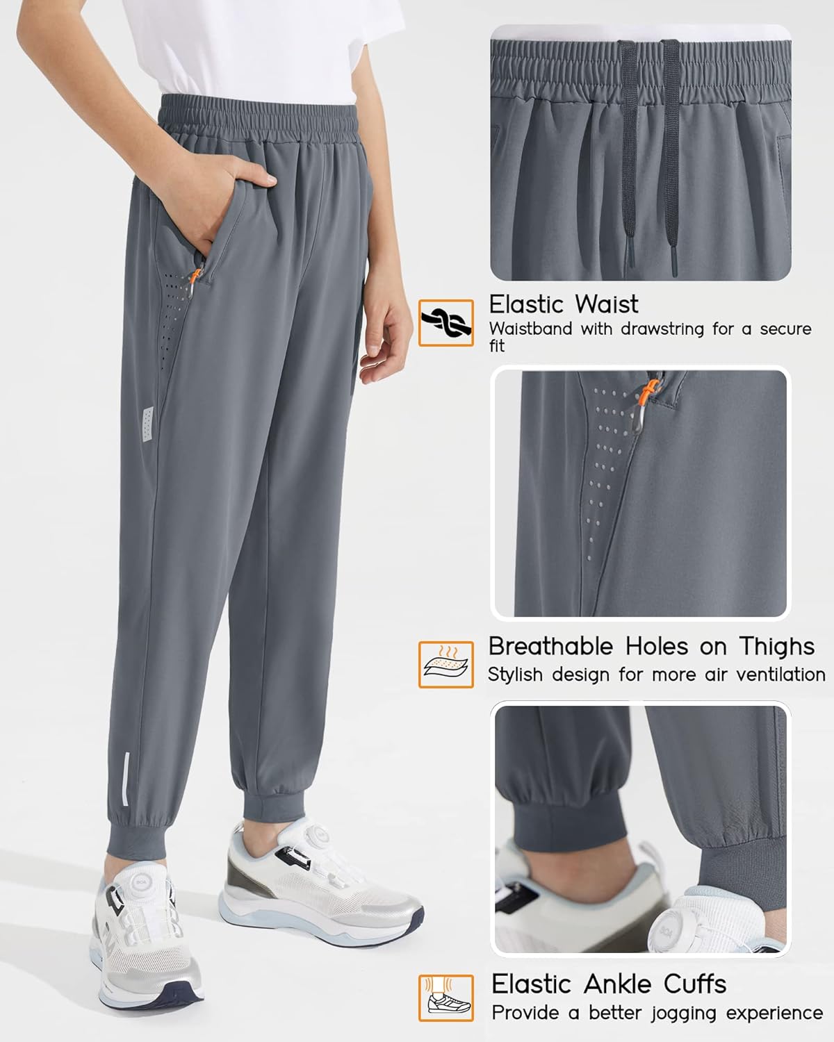 Boys Lightweight Jogger Pants Youth Kids Quick Dry Hiking Active Athletic Pants with Zipper Pockets - Image 3