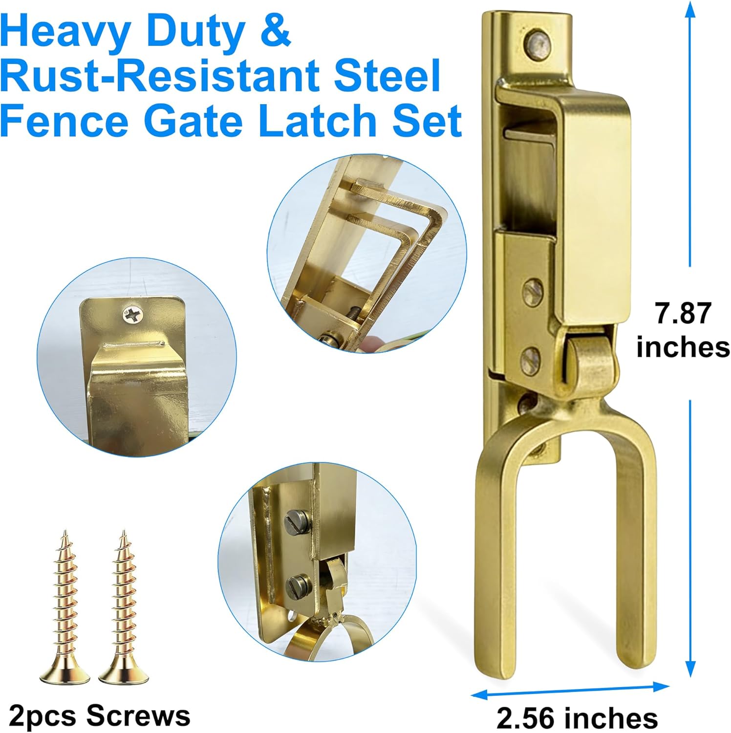 Instant Locking Gate Latch - Heavy Duty & Rust-Resistant Steel &One-Hand Automatic Spring Lock Farm Gate Latch with for Outdoor Fence or Metal Gates of Farm Ranch Backyard (2 PCS)