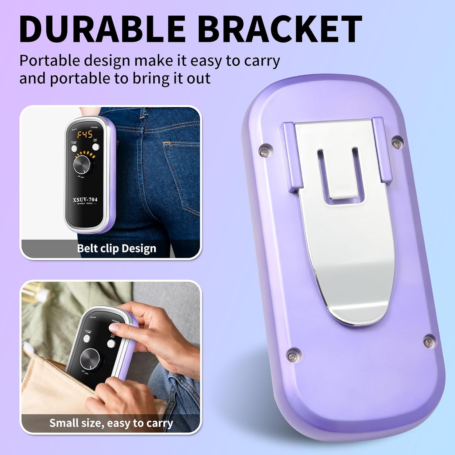 Professional Electric Nail Drill Kit 45000RPM with Bits and Base Purple Portable Rechargeable Cordless Nail E- File Machine for Acrylic Gel Powder Nails and Manicure Pedicure Toenail Tool Set