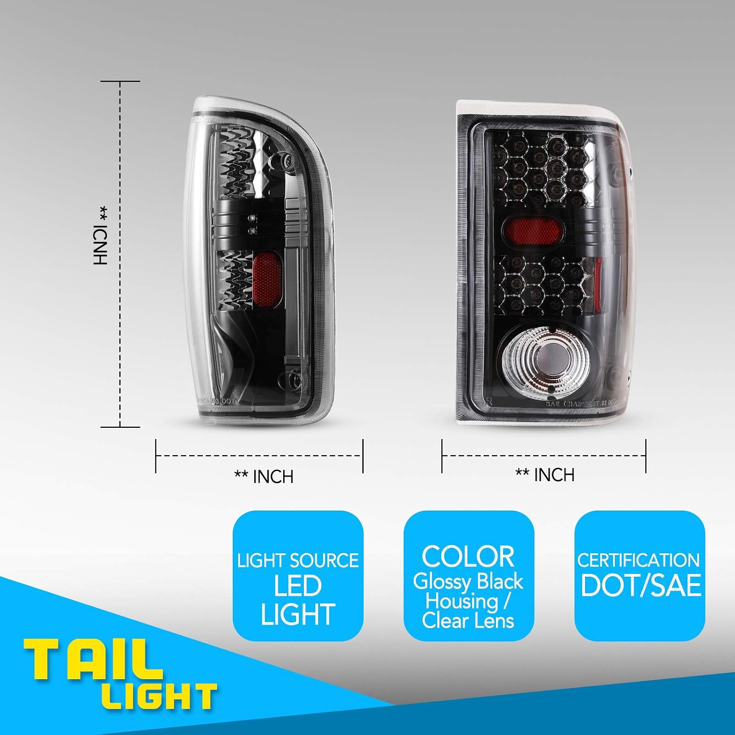 LED Tail Lights For 2001-2005 Ford Ranger Rear Lamps Light 2002 2003 2004(Glossy Black/Clear Lens)