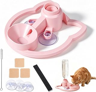 Cat Water Fountain Stand, Cat Fountain No Filter Needed,Anti-Tipping Cats Water Bowl Kitten Waters Bottle Basin，Pink