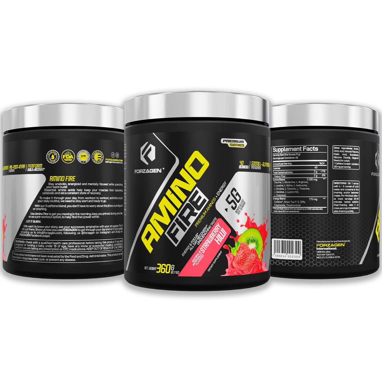 Forzagen Amino Fire | Essential Amino Energy Powder for Pre-Workout | BCAA Energy Boost & Muscle Recovery Drink Mix, Enhance Focus & Concentration, Dietary Supplement | Strawberry Kiwi, 40 Servings — Amazon image 2