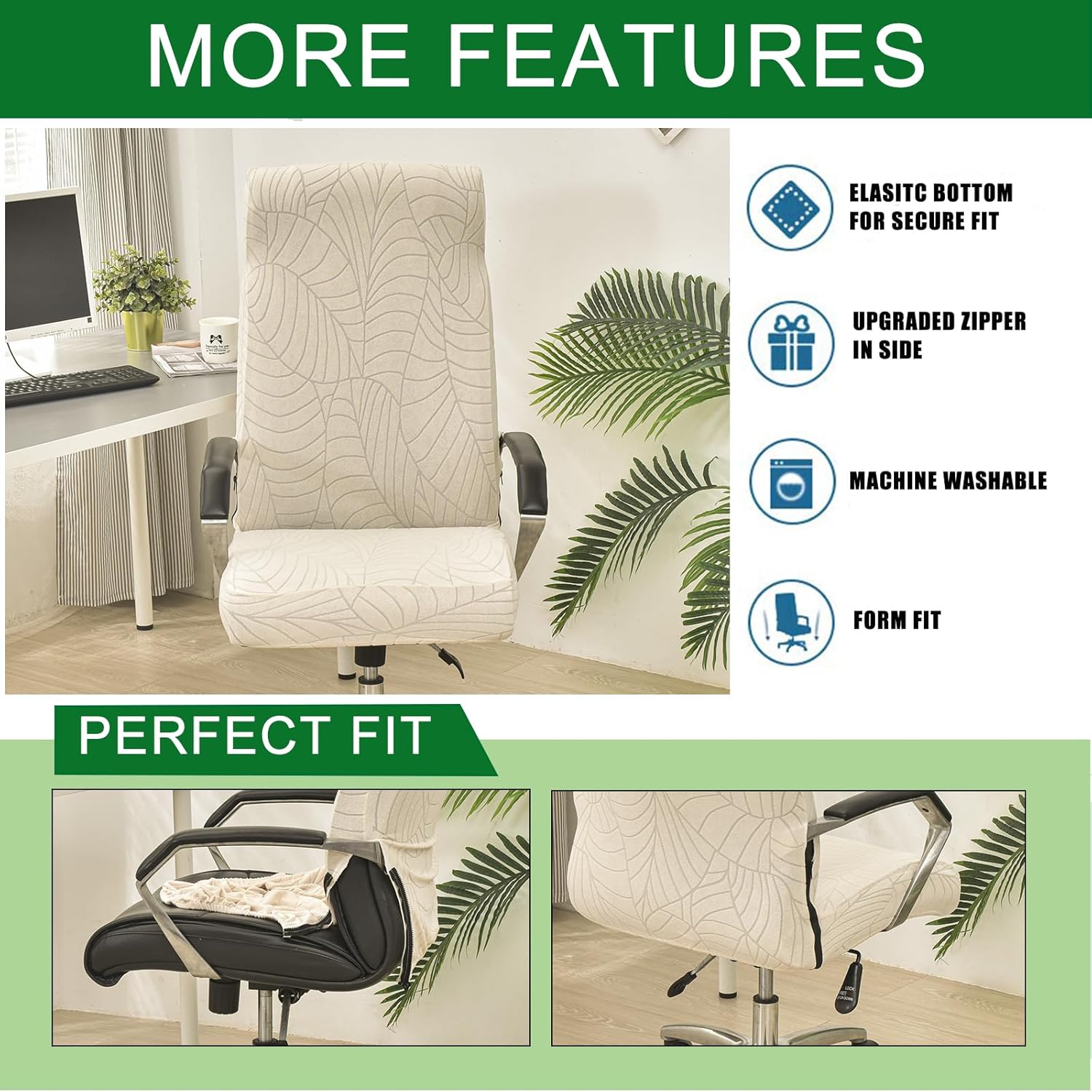 CRFATOP Office Chair Covers Stretchable Desk Chair Cover with Zipper Universal Rotating Computer Chair Cover Washable Office Chair Seat Cover Armchair Cover Slipcovers for Desk Computer Chair,L,08
