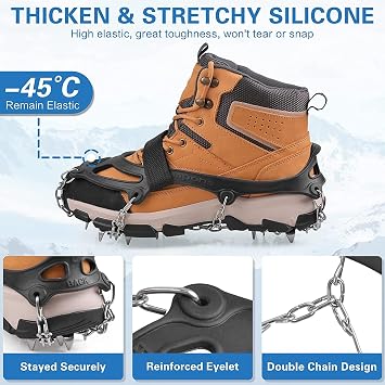 Crampons for Hiking Boots, 19 Snow Spikes Ice Snow Grips Ice Cleats Snow Walk Traction Cleats for Boots Shoes for Hiking, Walking, Jogging, Climbing, Fishing, Mountaineering