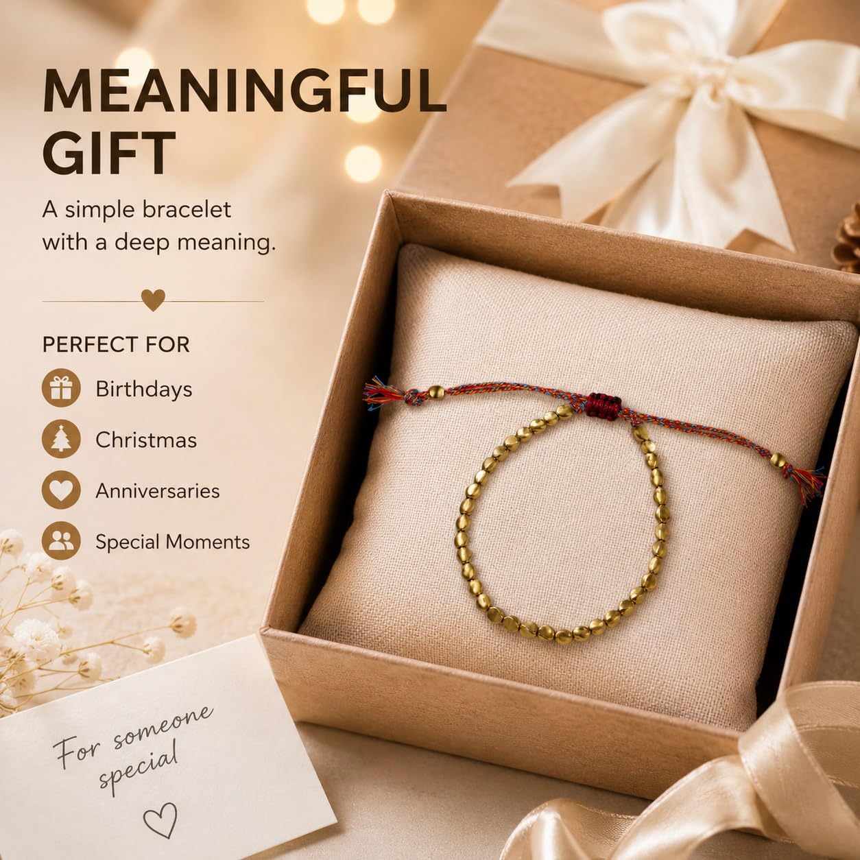 4 Stück Tibetische Kupferperlen-armbänder,Buddhistisches Armband | 16-30 cm, dla pań i Herrena, Geburtstagsgeschenke, Hochzeiten i imprezy, złoty, Schön, Modevoll