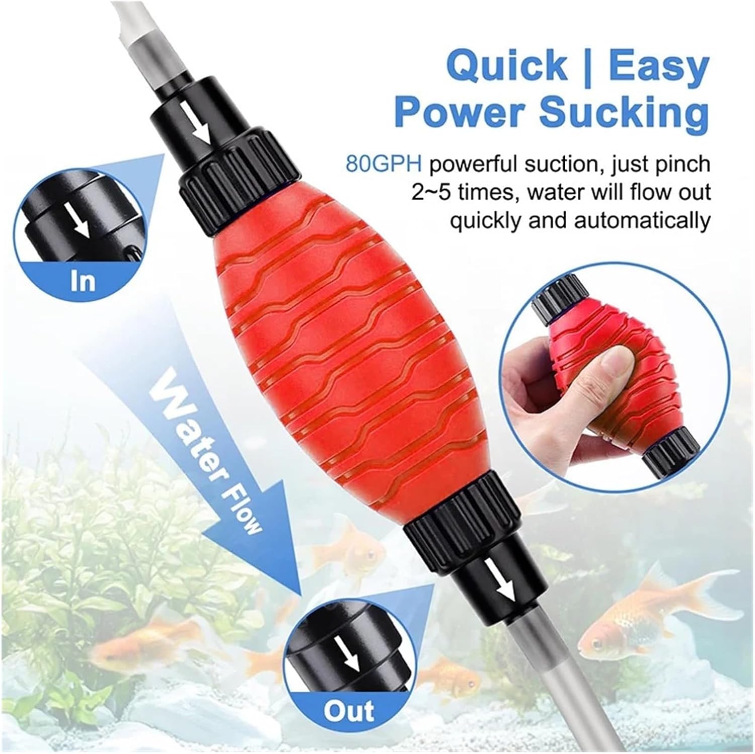 Quick Aquarium Siphon Pump Gravel Cleaner - 256GPH / 80GPH Adjustable Powerful Fish Tank Vacuum Gravel Cleaning Kit