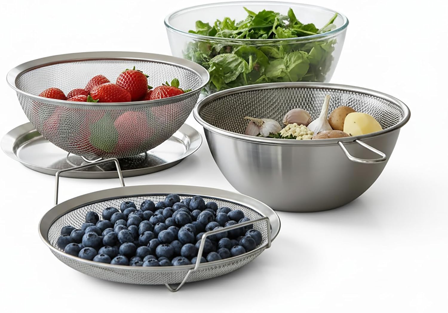 SHIMOYAMA Stainless Steel Bowl & Plate 6-Pcs, Mixing Bowls with Lid, Borosilicate Glass Nesting Bowls for Whisking, Mixing, Kneading, Kitchen Gadgets