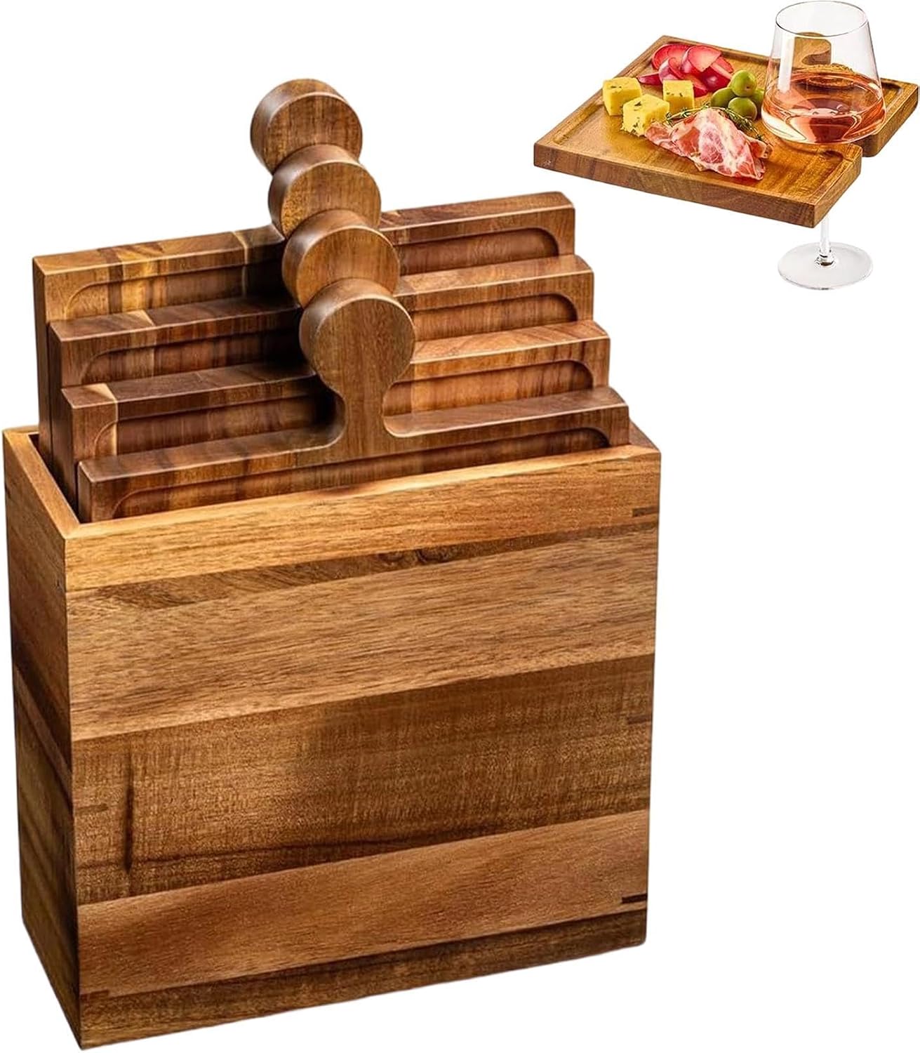 Wooden Serving Tray, Puzzle Style Platter With Ergonomic Handles, Large Snack Organizer Board, Sturdy Natural Wood Serveware, Elegant Kitchen Display Tray For Party Hosting