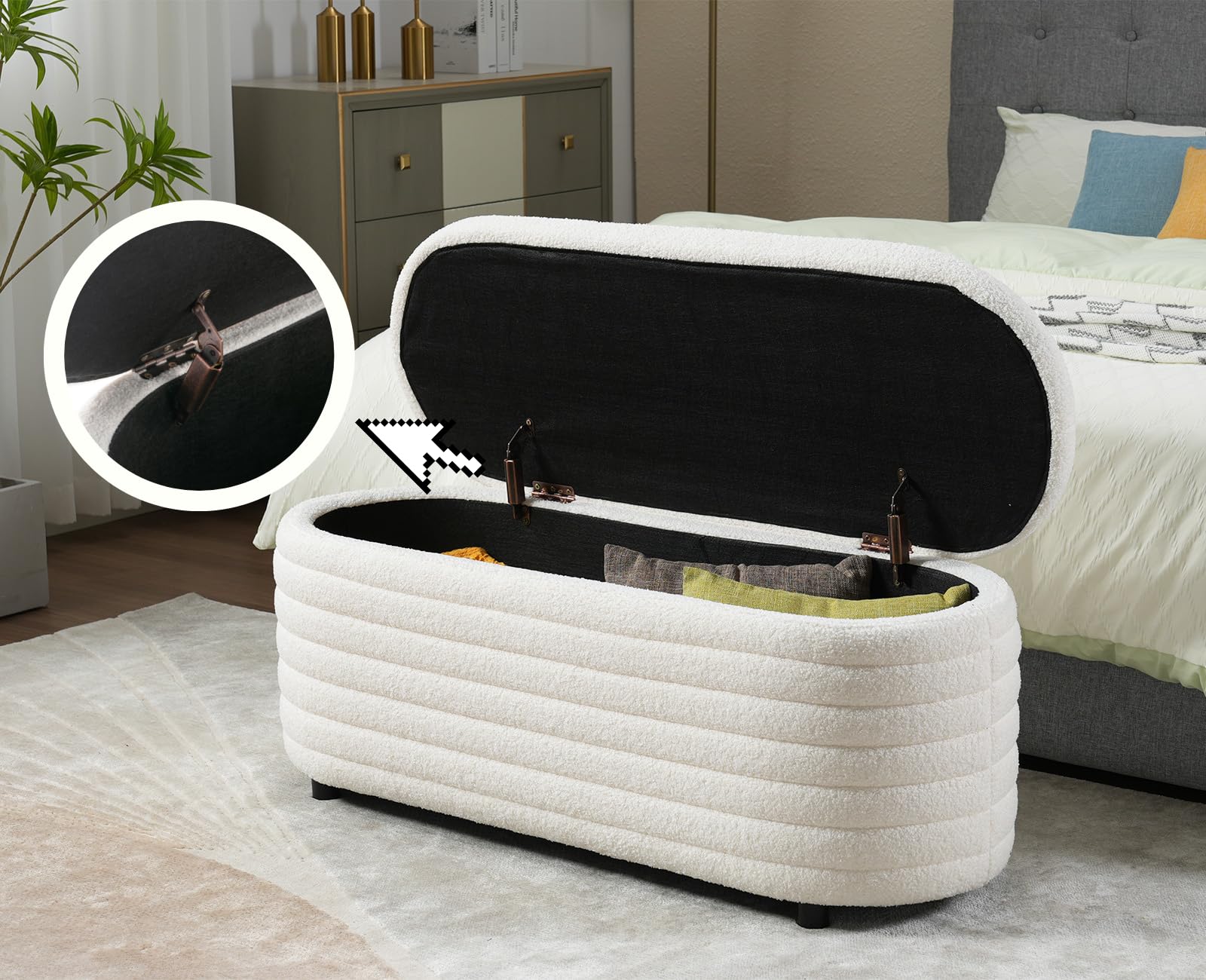 chairus Banco de Almacenamiento Banco de Piel Sintética para Pies de Cama, Baúl de Almacenaje para Dormitorio Puff para Tocador, Blanco