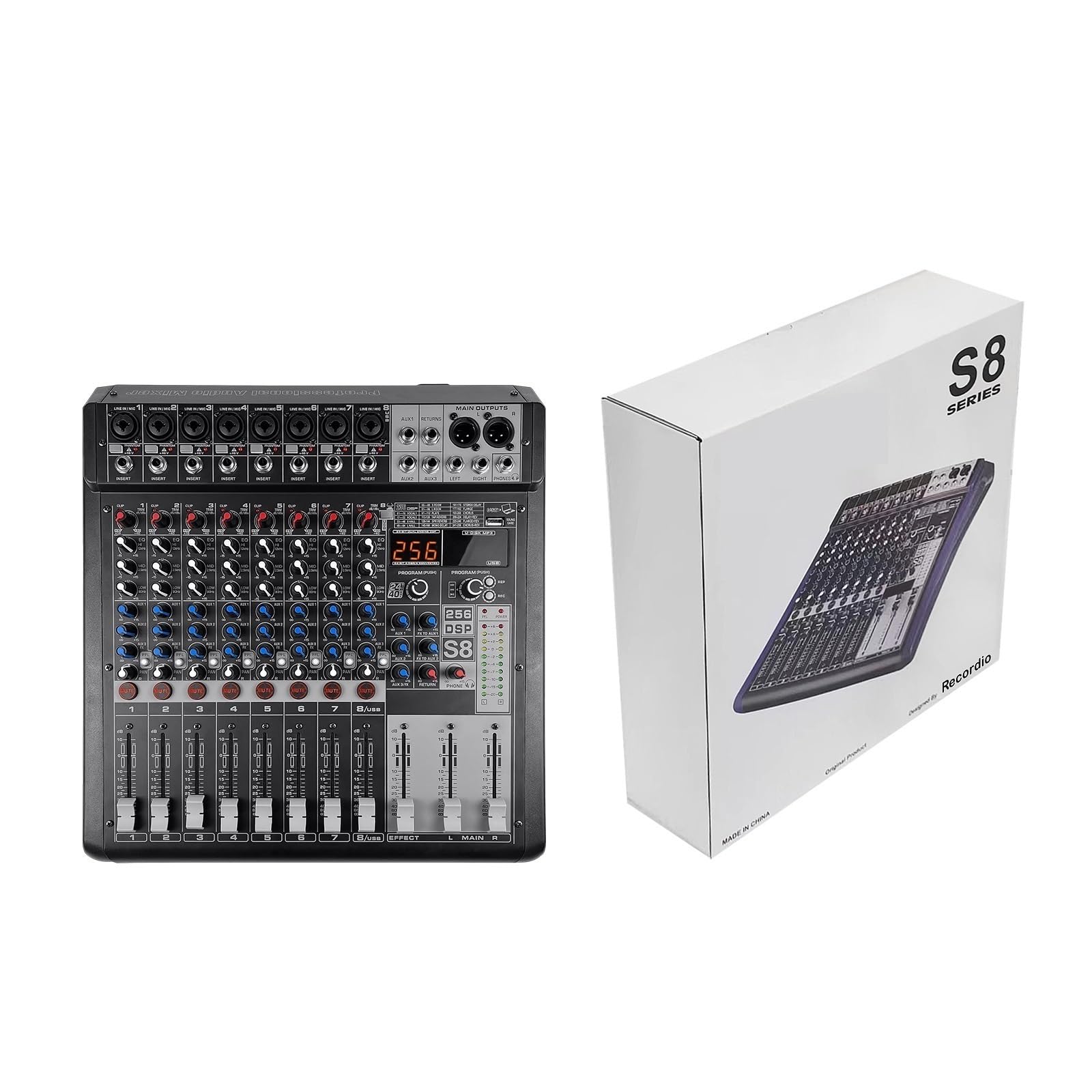 8-kanałowy kontroler DJ z efektem pogłosu 256 DSP BT 5.0 Mikser USB USB do profesjonalnego występu na scenie