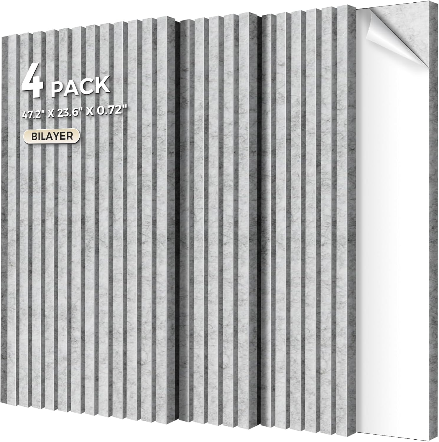 4-Pack Bilayer Acoustic Wall Panels Large Self-Adhesive, 47.2” * 23.6” * 0.71” Soundproof Wall Panel, Acoustical Barrier of Polyester Fiber, Decorative Panels for Home&Office ,Black+Brown