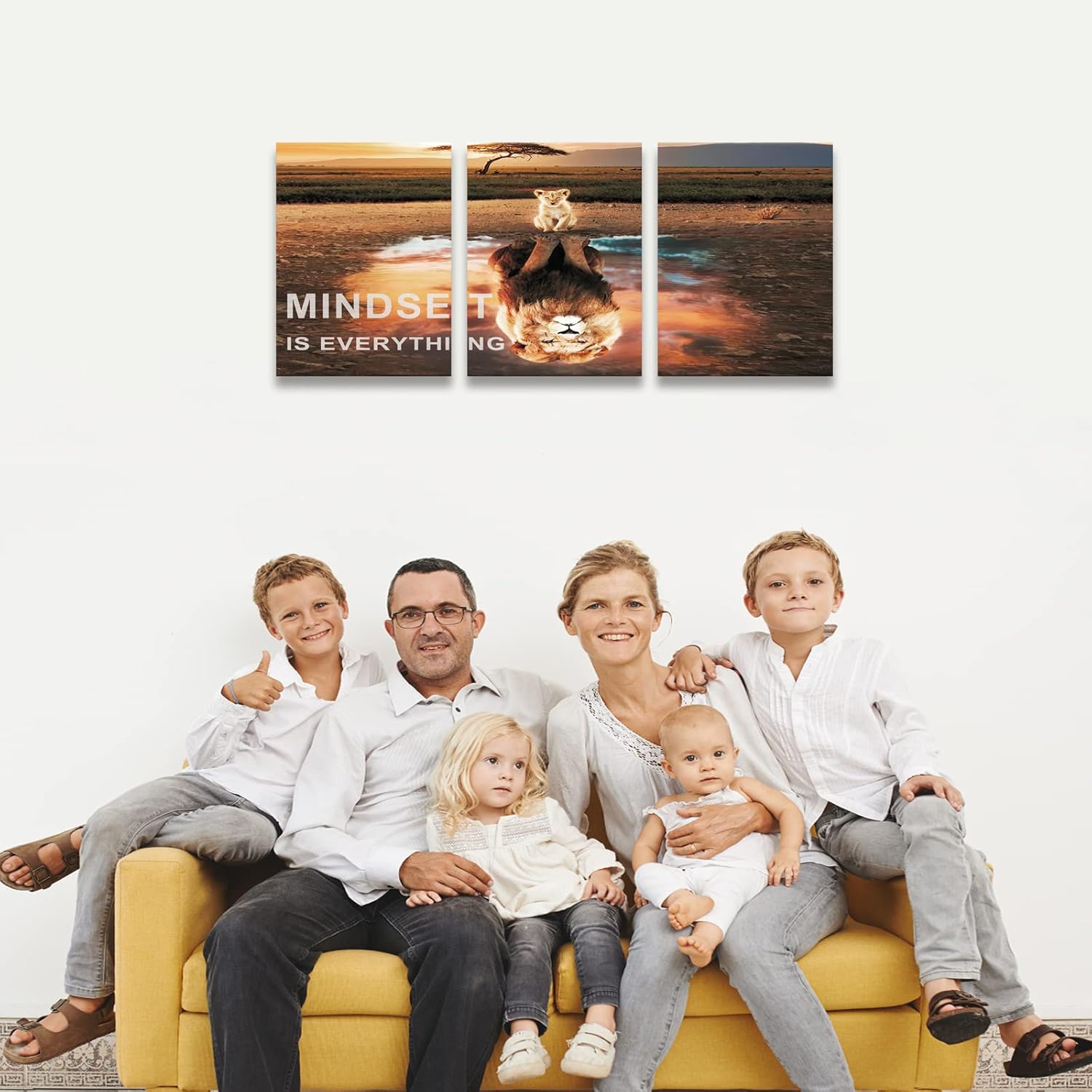 Mindset Is Everything Wall Art Lion Motivational Canvas Wall Art Posters Prints 3 Pieces Inspirational Quote Painting for Office Bedroom Decor - Image 2