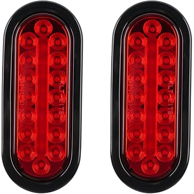 fouwick LED Trailer Lights Kit, 12V Submersible Tail Marker Lights Wiring Lamp Harness for Boat Car Truck RV Utility Snowmobile Turn Signal License Plate Stop Reverse, 6 Inch Oval Red 24LED
