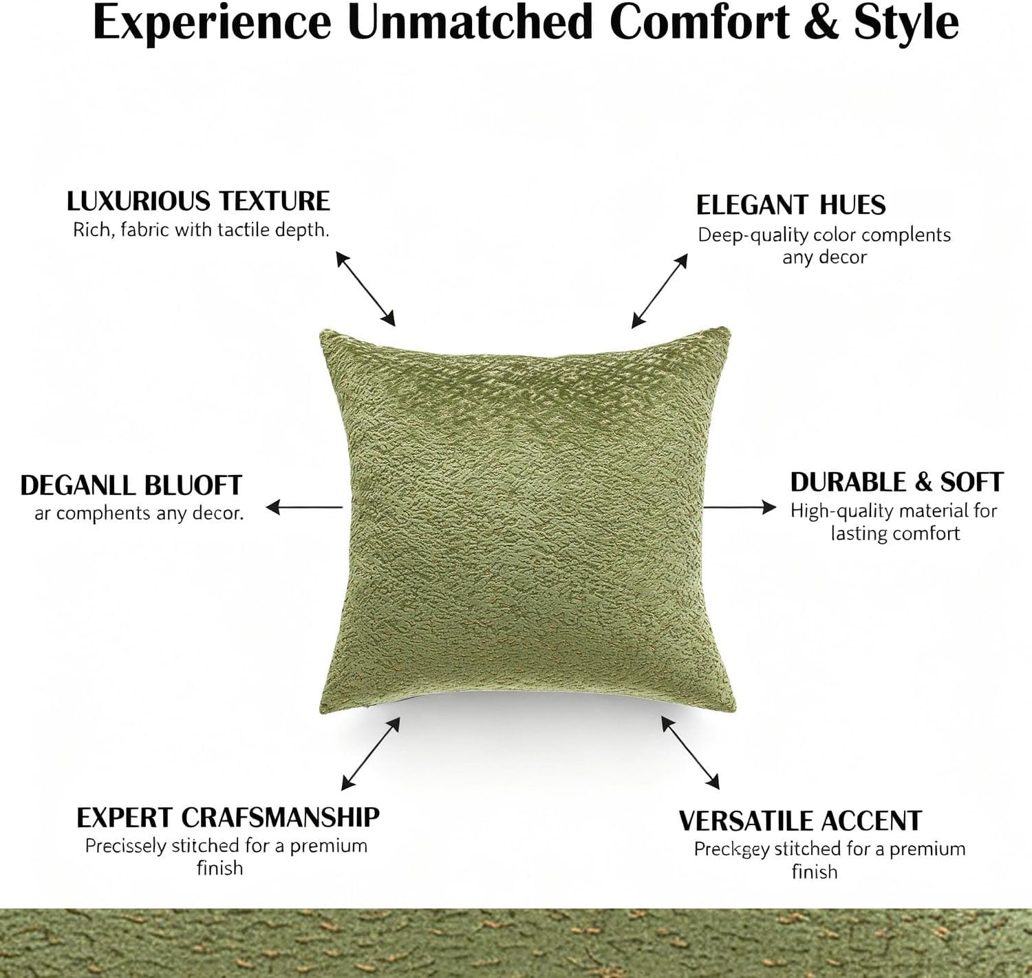 Velvet Textured Throw Pillow Covers 18x18 Inch Moss Green and Gold Double Sided Modern Luxury Decorative Pillow Cases for Sofa, Couch, Bed, Chair