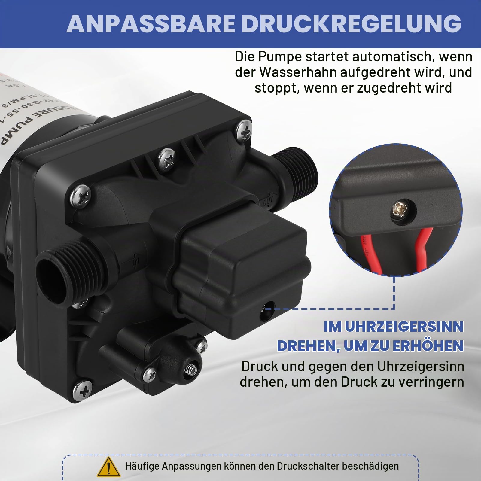 Wasserpumpe 12V für Wohnmobil, Modell 4008-101-E65, Heiß- und Kaltwasserspender, 55 Psi, 3 Gallonen Pro Minute, 7,5 Ampere, Selbstansaugend