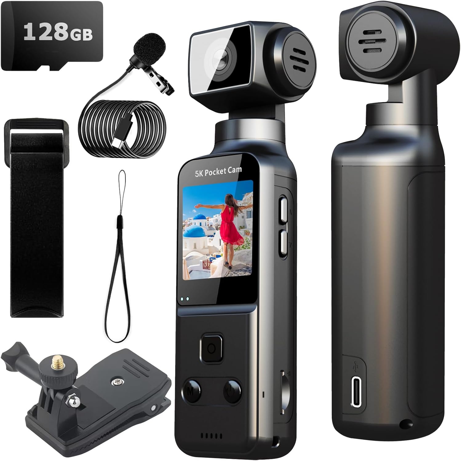 Body Camera 5K with External Microphone, Video & Audio Mini Vlog Camera with 270° Rotated Lens, Pocket Cam for Sport, Outdoor, Riding, Travel, 128GB Included Body Camera 5K with External Microphone, Video & Audio Mini Vlog Camera with 270° Rotated Lens, Pocket Cam for Sport, Outdoor, Riding, Travel, 128GB Included