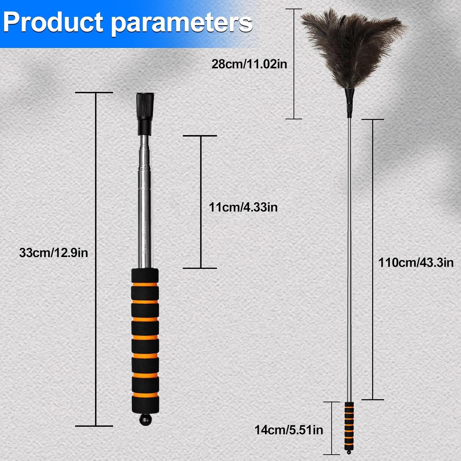 Extendable Ostrich Feather Duster 60 Inches Fluffy Natural Genuine Handheld Feather Duster for Cleaning High Ceiling Pendant Lamp Office Home Furniture Car Supplies