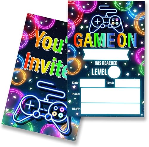 EUDOSI Juego de 20 invitaciones para fiesta de cumpleaños con sobres para niños, tarjetas de invitación de cumpleaños de doble cara