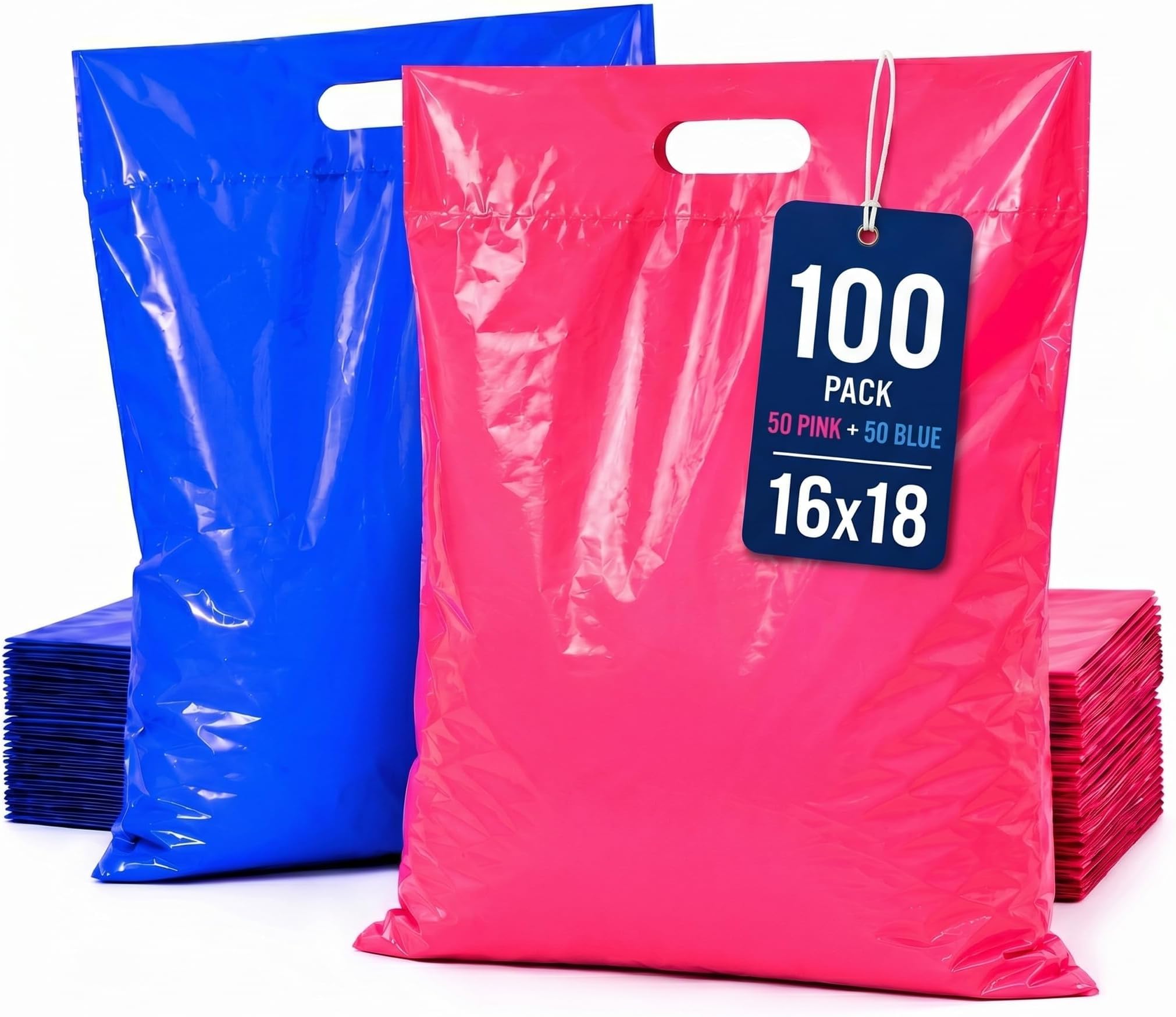 16x18 Large Plastic Shopping Bags for Small Business with Handles | 2 mil Thick, Reinforced 2-Layered Handles, Upscale Look for Boutique, Retail, Bulky Clothing & Merchandise