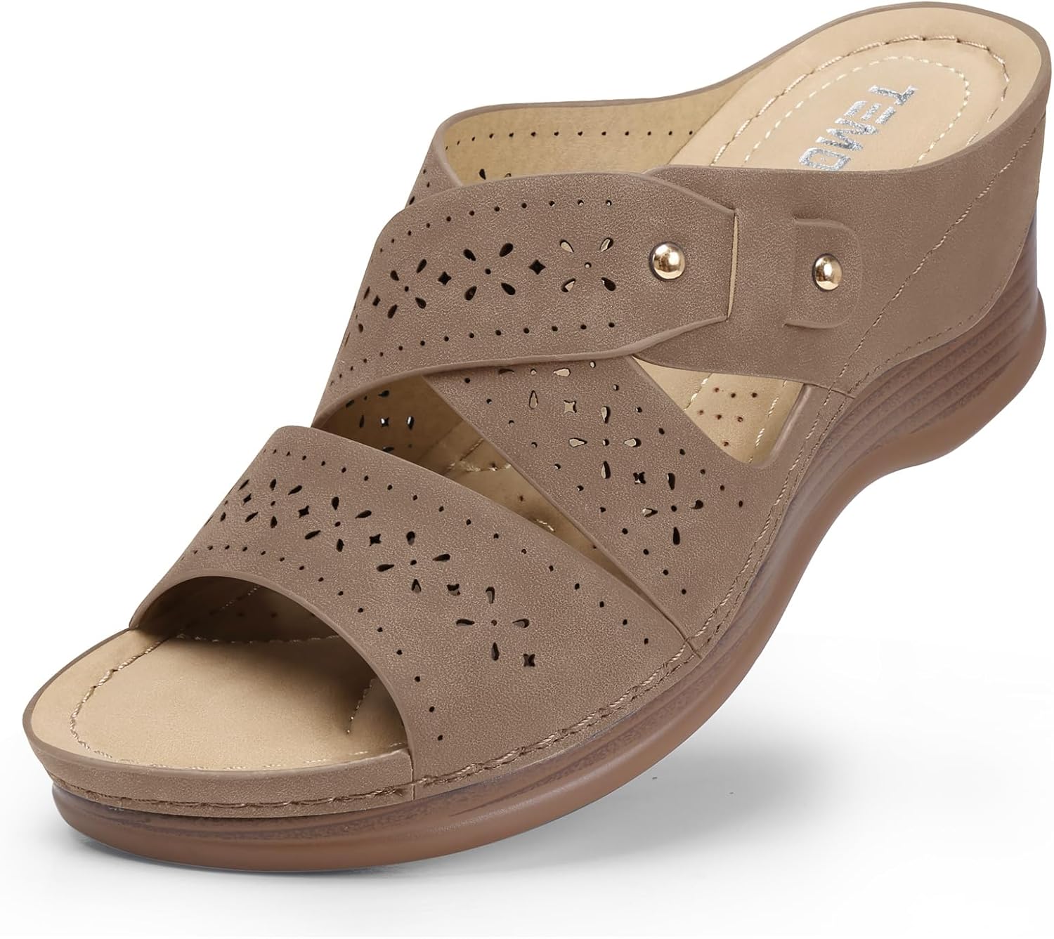 TEMOFON Wedge Sandals for Women Summer: Dressy Low Heel Sandals Black/Navy/White, Comfortable Walking, Arch support, Casual Slip on Summer Shoes, Size 5-11