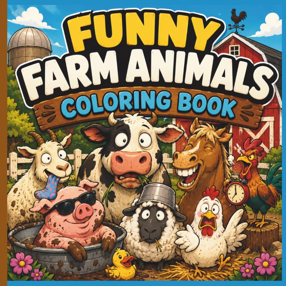 Funny Farm Animals Coloring Book: Cute Animal Coloring Pages Featuring Cows, Pigs, Goats, Chickens, Horses, Sheep & Cozy Barnyard Humor (Zero Braincell Club)